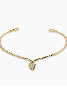 NEW Alexis Bittar Asterales Floating Vine Collar Necklace Gold Clear JN28
